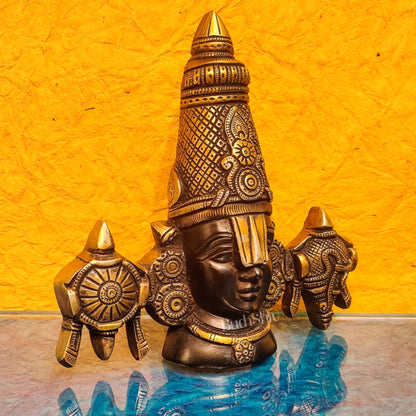 Brass Tirupati Balaji face with shankh and chakra wall hanging 7 " - Budhshiv.com