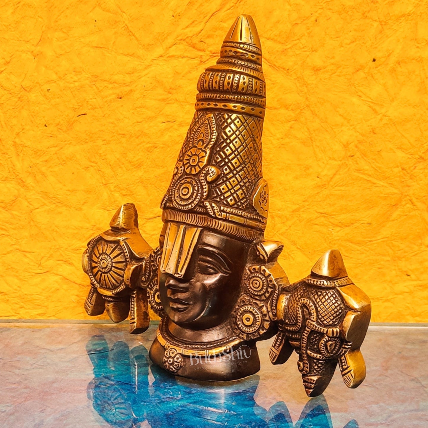 Brass Tirupati Balaji face with shankh and chakra wall hanging 7 " - Budhshiv.com