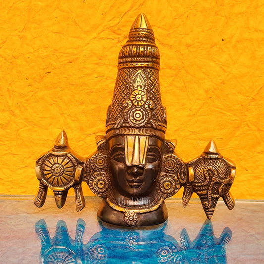 Brass Tirupati Balaji face with shankh and chakra wall hanging 7 " - Budhshiv.com