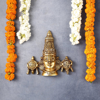 Brass Tirupati Balaji face with shankh and chakra wall hanging 7 " - Budhshiv.com