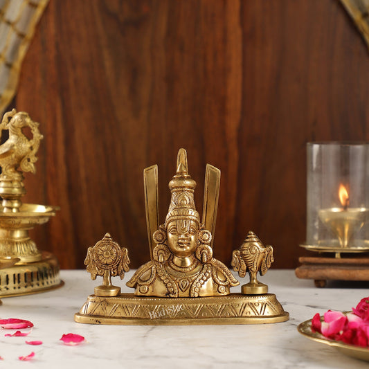 Brass Tirupati Balaji Head with Shankh Chakra Namah | 5.5" Height - Budhshiv.com