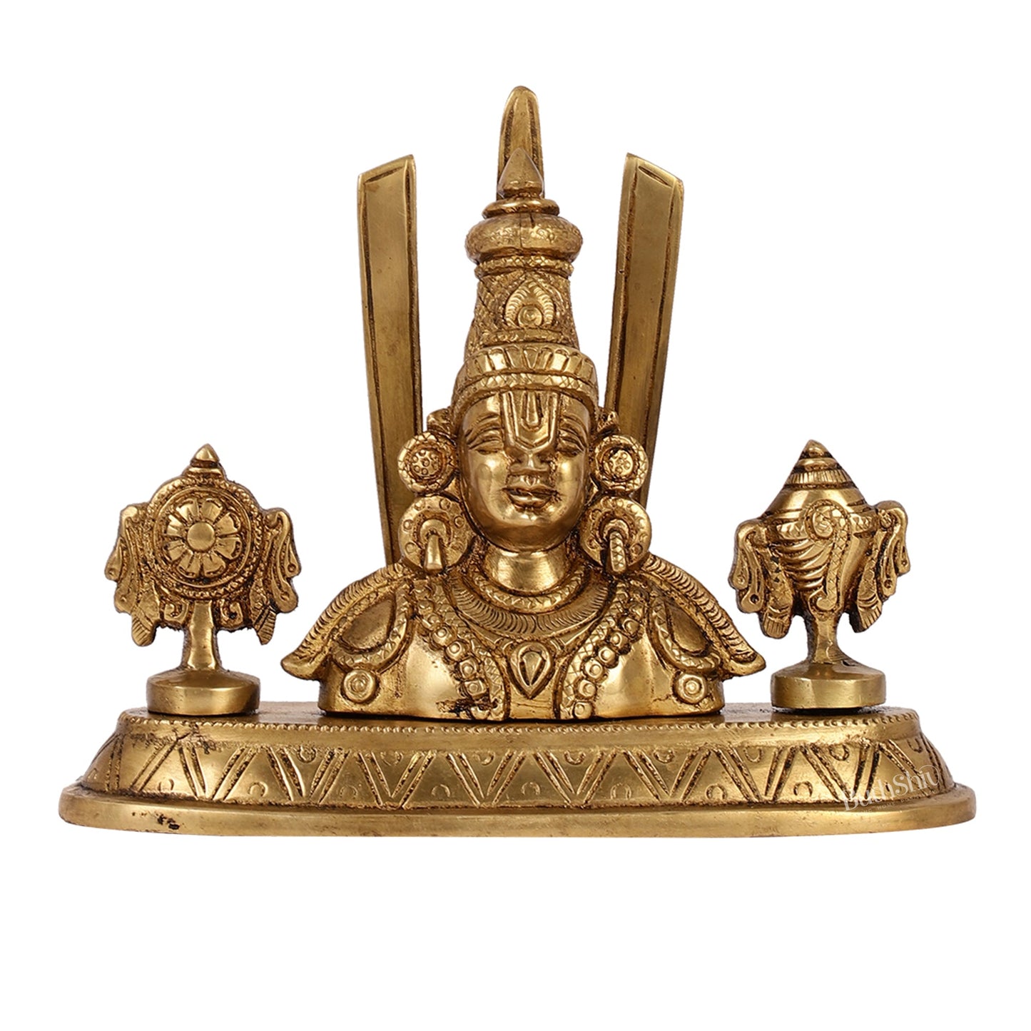 Brass Tirupati Balaji Head with Shankh Chakra Namah | 5.5" Height - Budhshiv.com