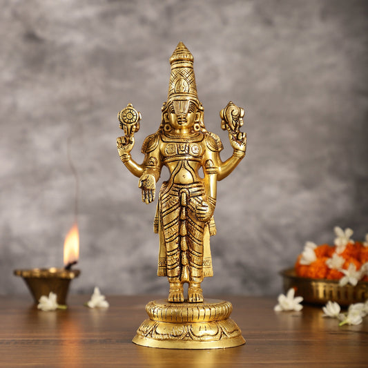 Brass tirupati balaji idol lord Venkateshwara statue 11" superfine - Budhshiv.com