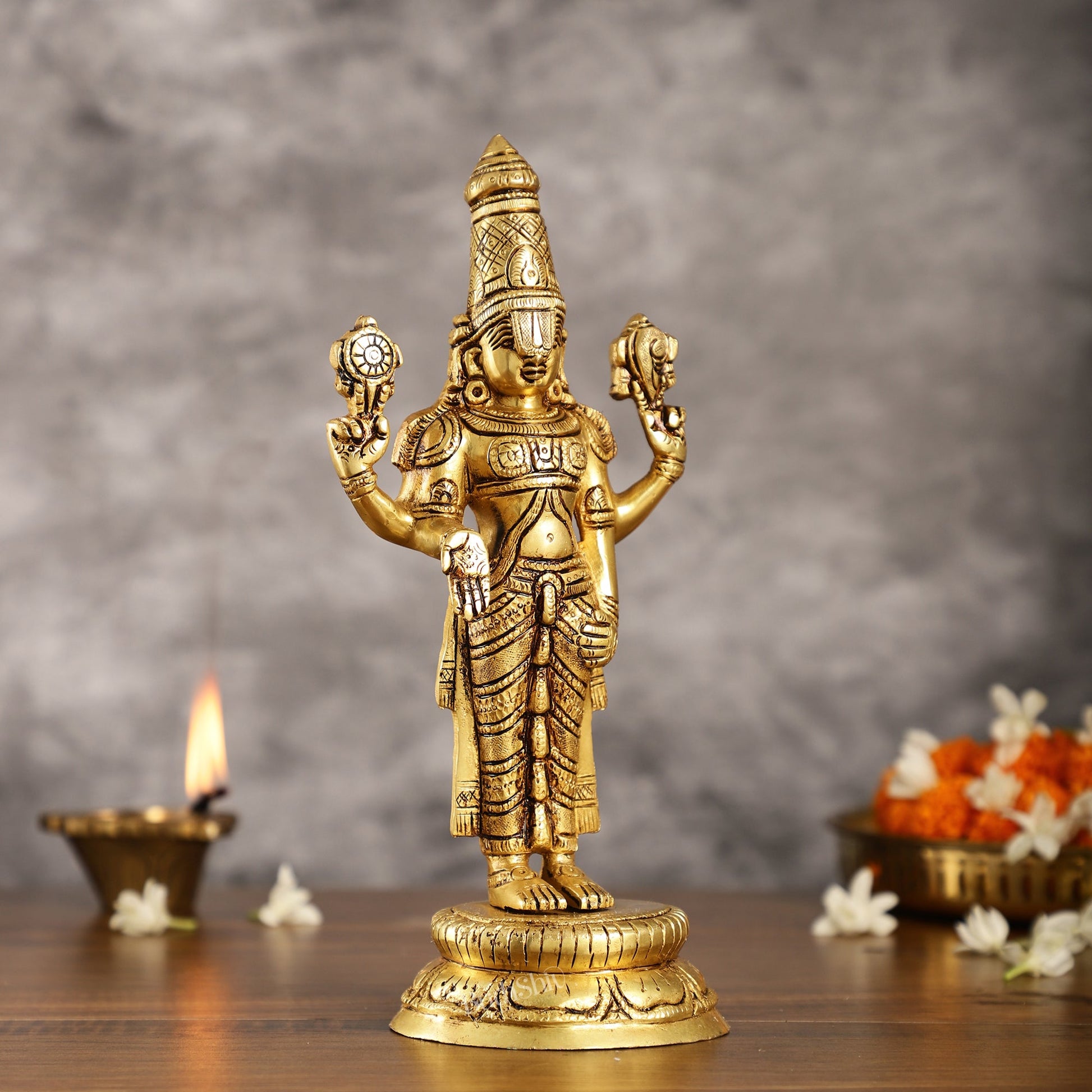 Brass tirupati balaji idol lord Venkateshwara statue 11" superfine - Budhshiv.com