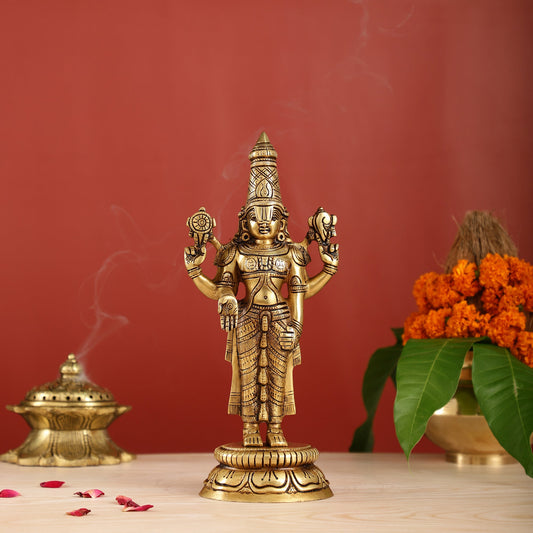 Brass tirupati balaji idol lord Venkateshwara statue 11" - Budhshiv.com
