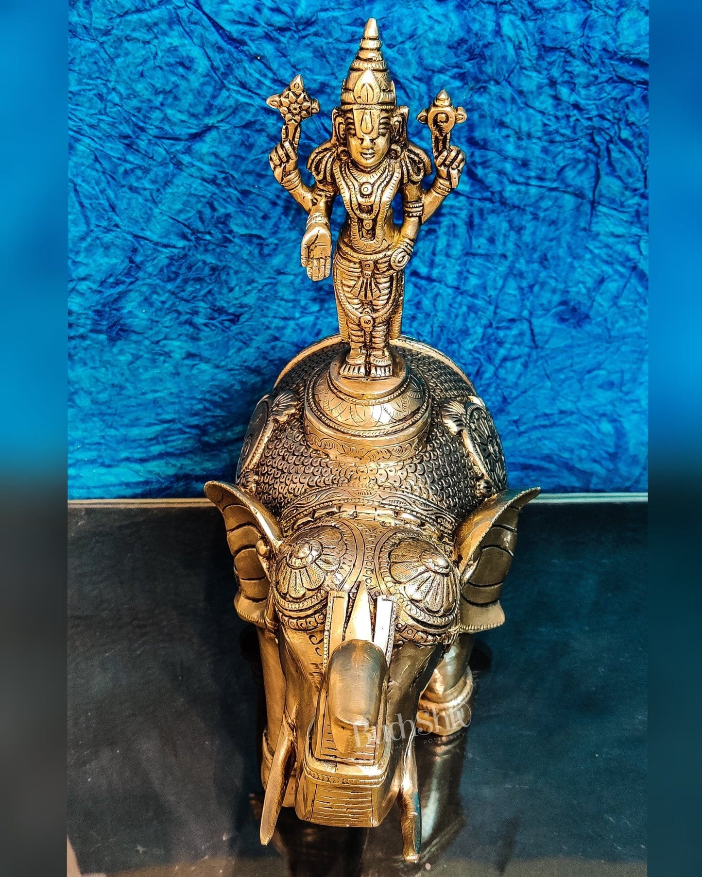 Brass Tirupati Balaji idol on Elephant - Budhshiv.com