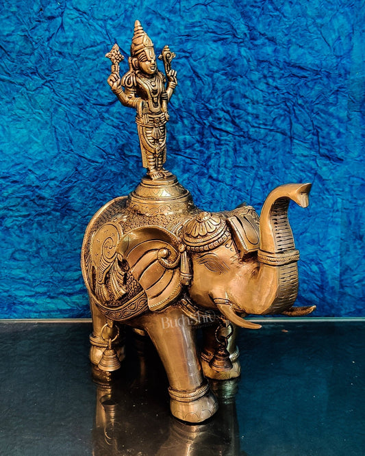 Brass Tirupati Balaji idol on Elephant - Budhshiv.com