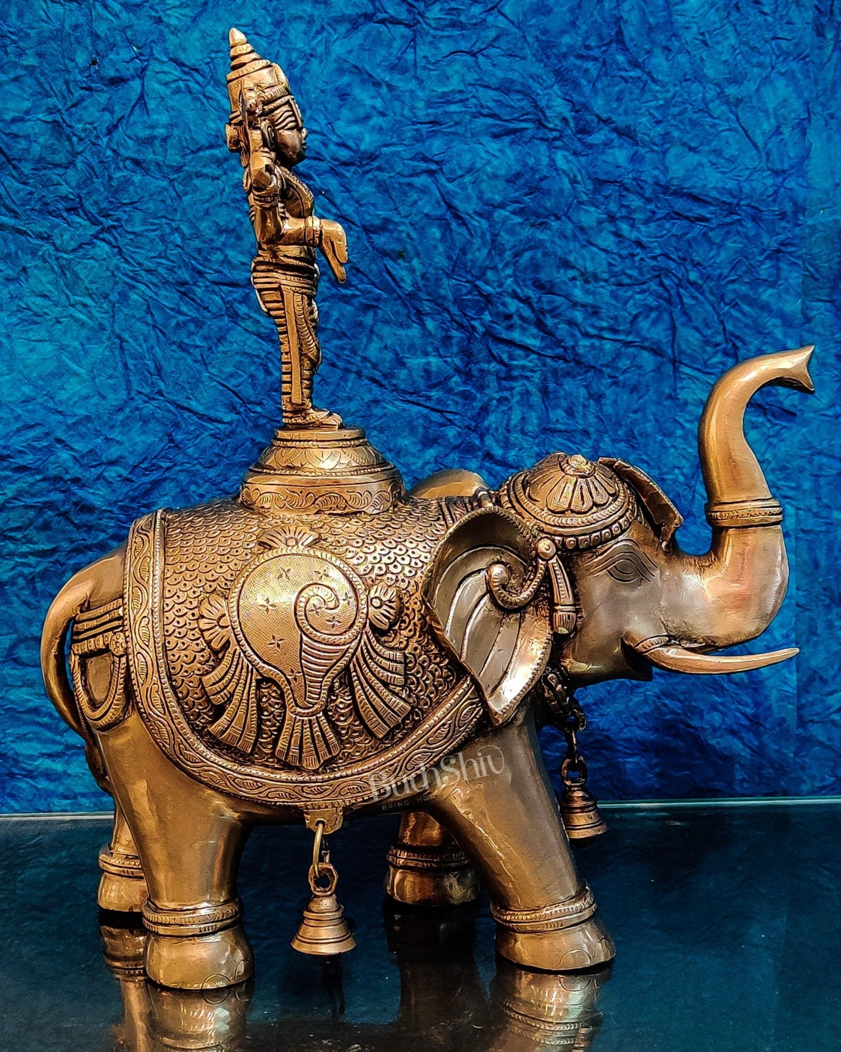 Brass Tirupati Balaji idol on Elephant - Budhshiv.com