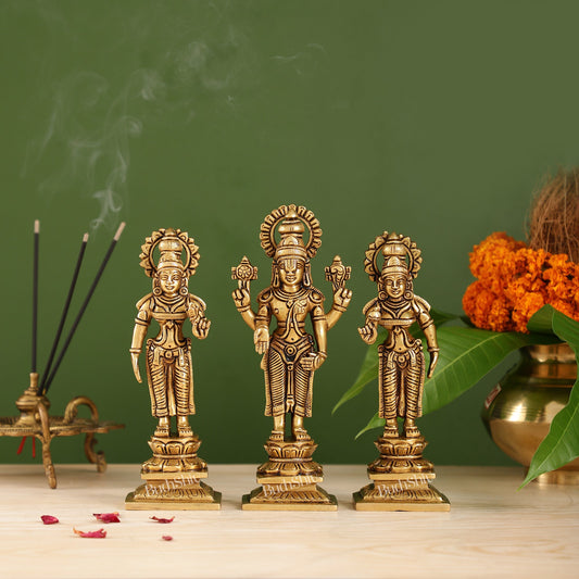 Brass Tirupati Balaji Idol Set with Bhudevi and Sridevi | 8 inch - Budhshiv.com