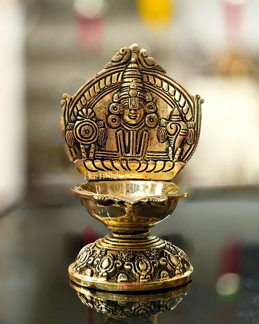 Brass tirupati balaji lamp shankh chakra 9 inch - Budhshiv.com
