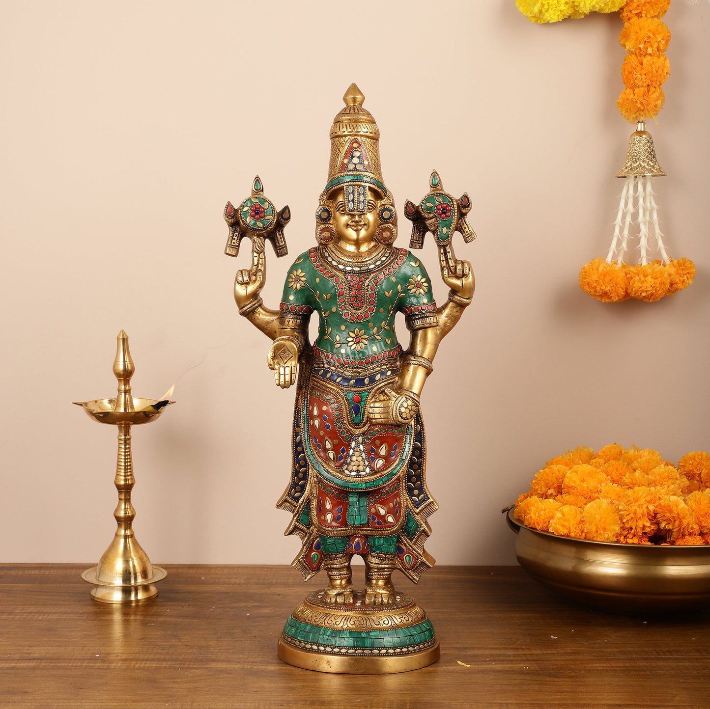 Brass Tirupati Balaji Lord Venkateshwara Statue 24" - Budhshiv.com