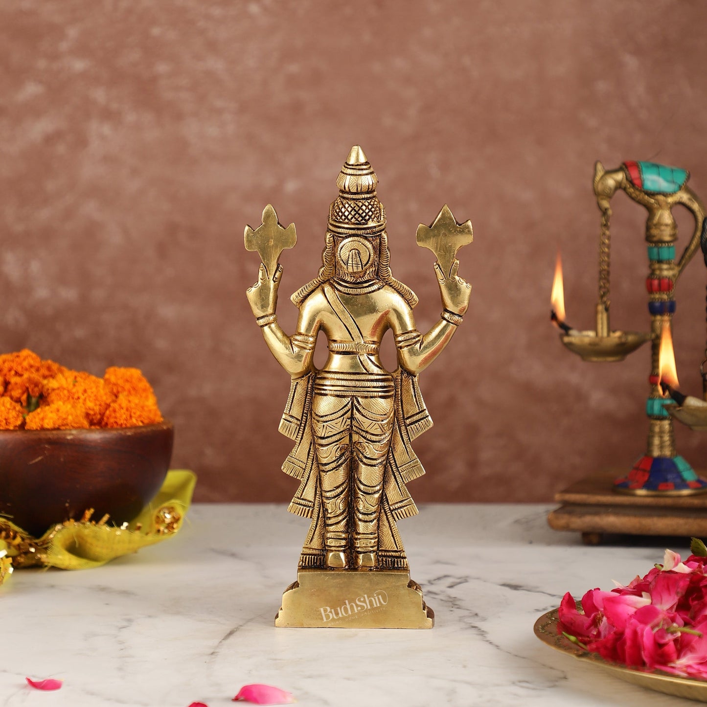 Brass Tirupati Balaji lord Venkateshwara statue 9" - Budhshiv.com