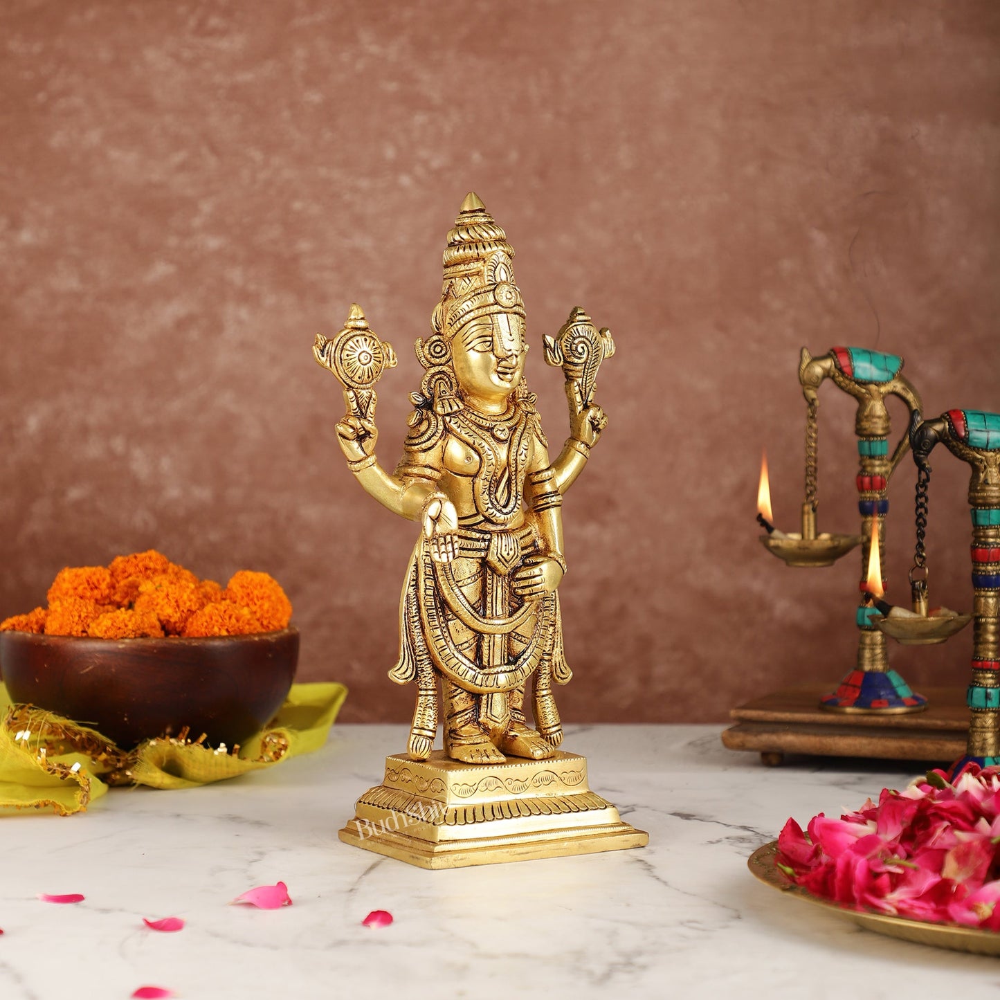 Brass Tirupati Balaji Lord Venkateshwara Swamy Idol | 11.5" Height | Divine Grace - Budhshiv.com