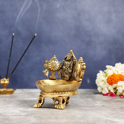 Brass Tirupati Balaji Shankh Chakra Lamp 5" - Budhshiv.com