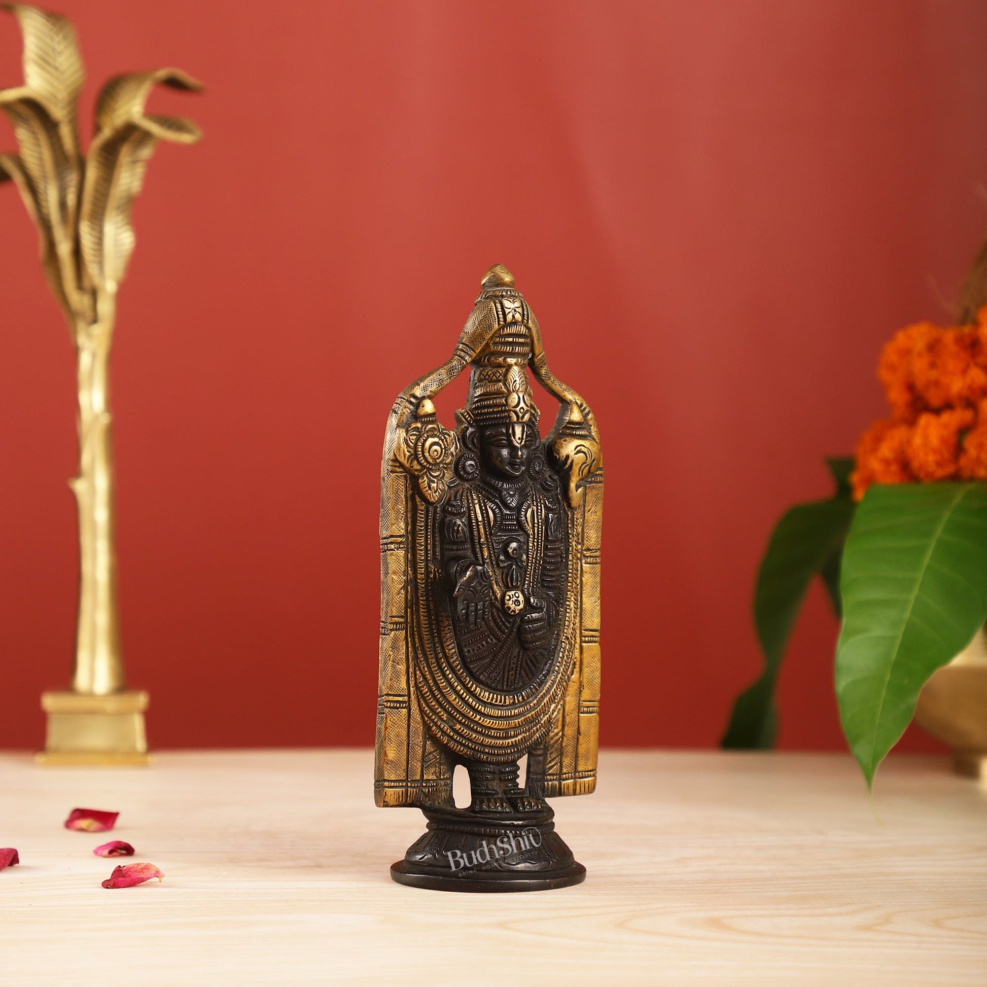 Brass tirupati Balaji statue 8" black - Budhshiv.com