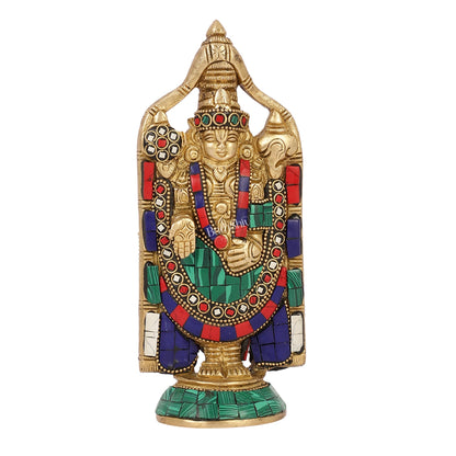 Brass tirupati Balaji statue 8" with stonework antique finish - Budhshiv.com