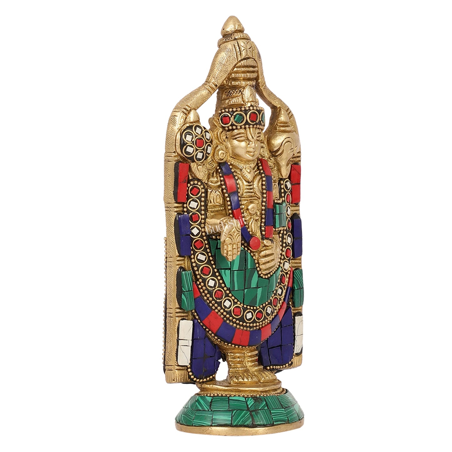 Brass tirupati Balaji statue 8" with stonework antique finish - Budhshiv.com