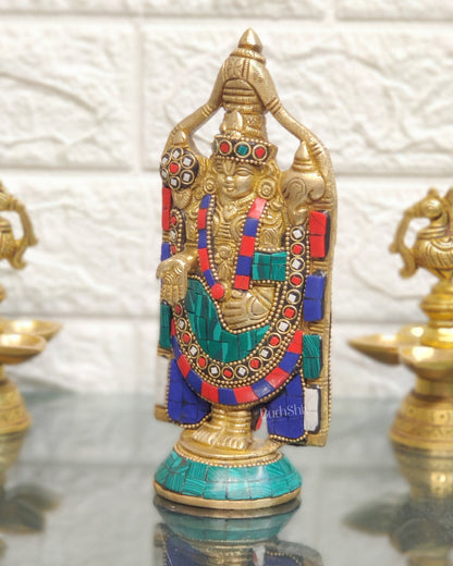 Brass tirupati Balaji statue 8" with stonework - Budhshiv.com