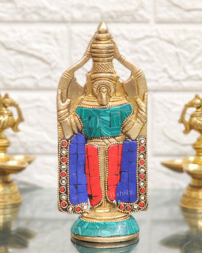 Brass tirupati Balaji statue 8" with stonework - Budhshiv.com