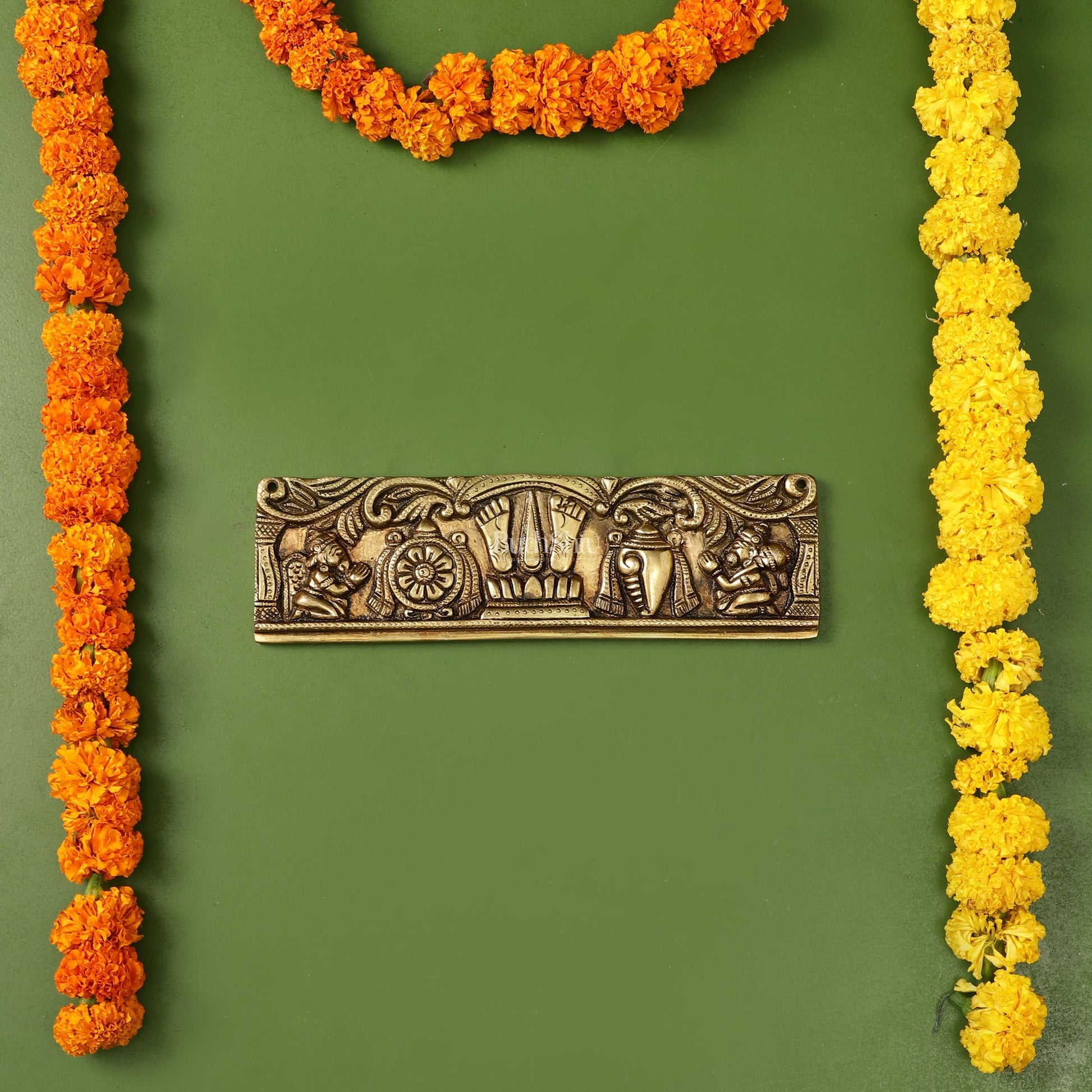 Brass Tirupati Balaji Wall Hanging with Hanuman and Garuda - 9.5 inch - Budhshiv.com