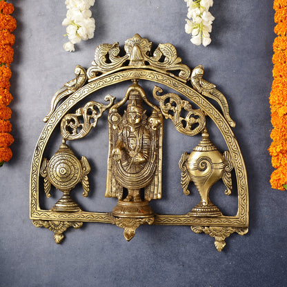 Brass Tirupati Balaji wall hanging with Shankh and Chakra 12 " - Budhshiv.com