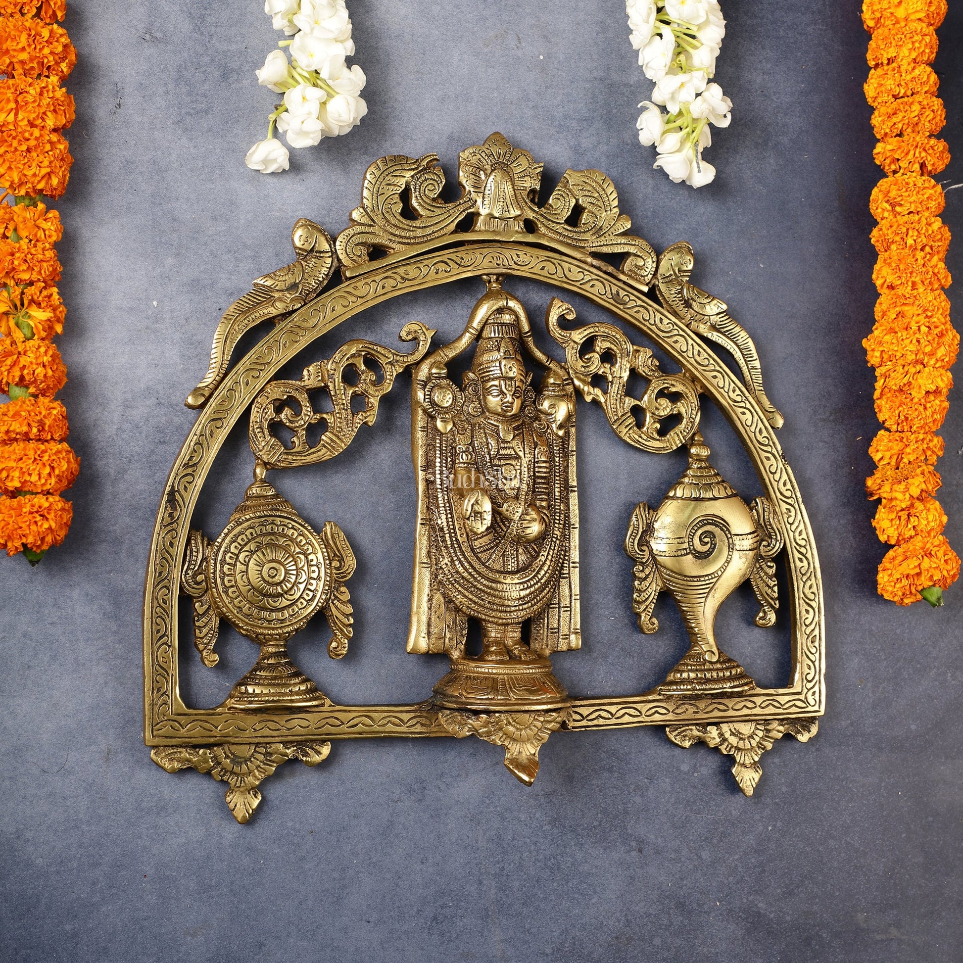 Brass Tirupati Balaji wall hanging with Shankh and Chakra 12 " - Budhshiv.com