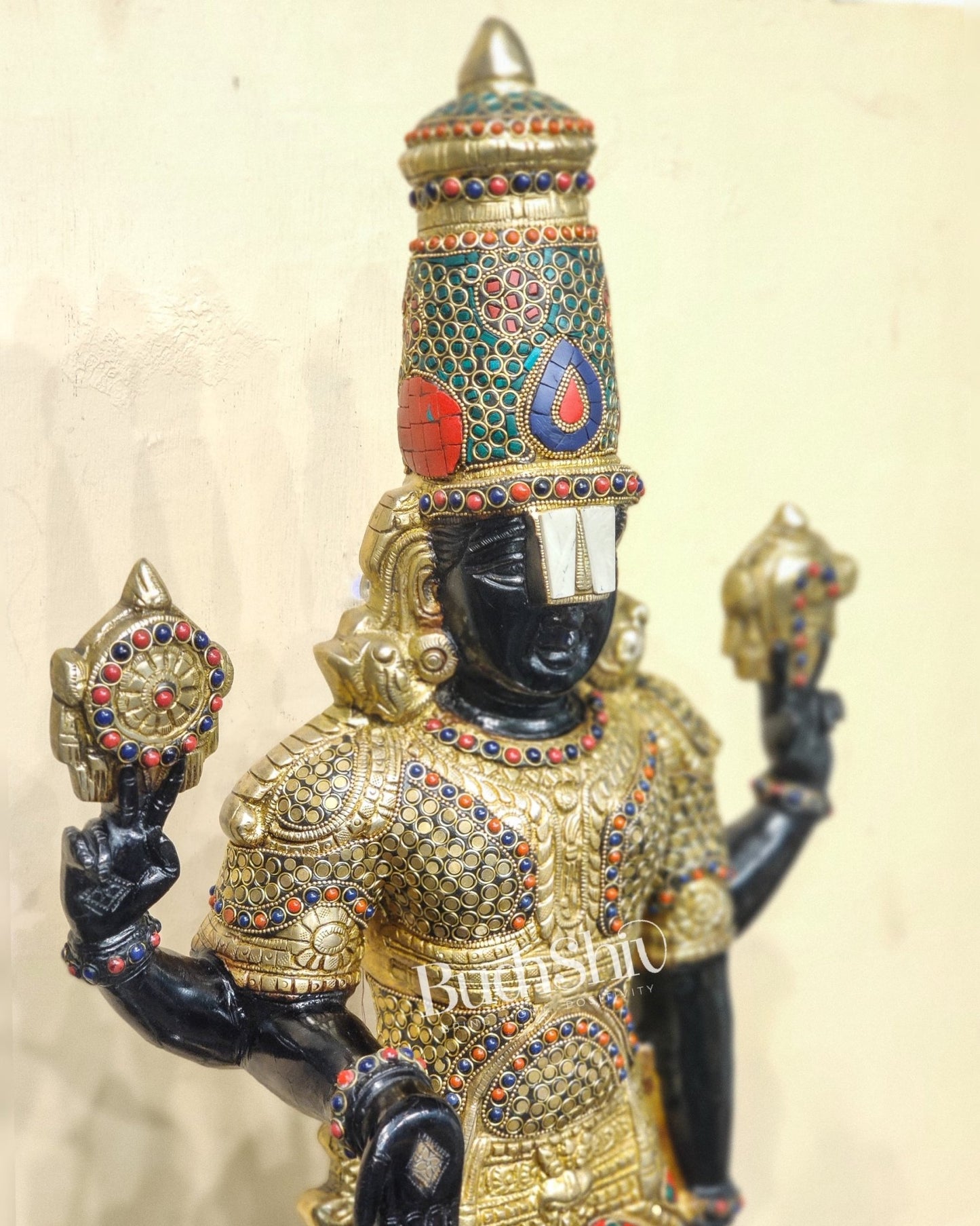 Brass Tirupati Balaji with Garuda Statue | Handcrafted | Black and Golden Finish - Budhshiv.com