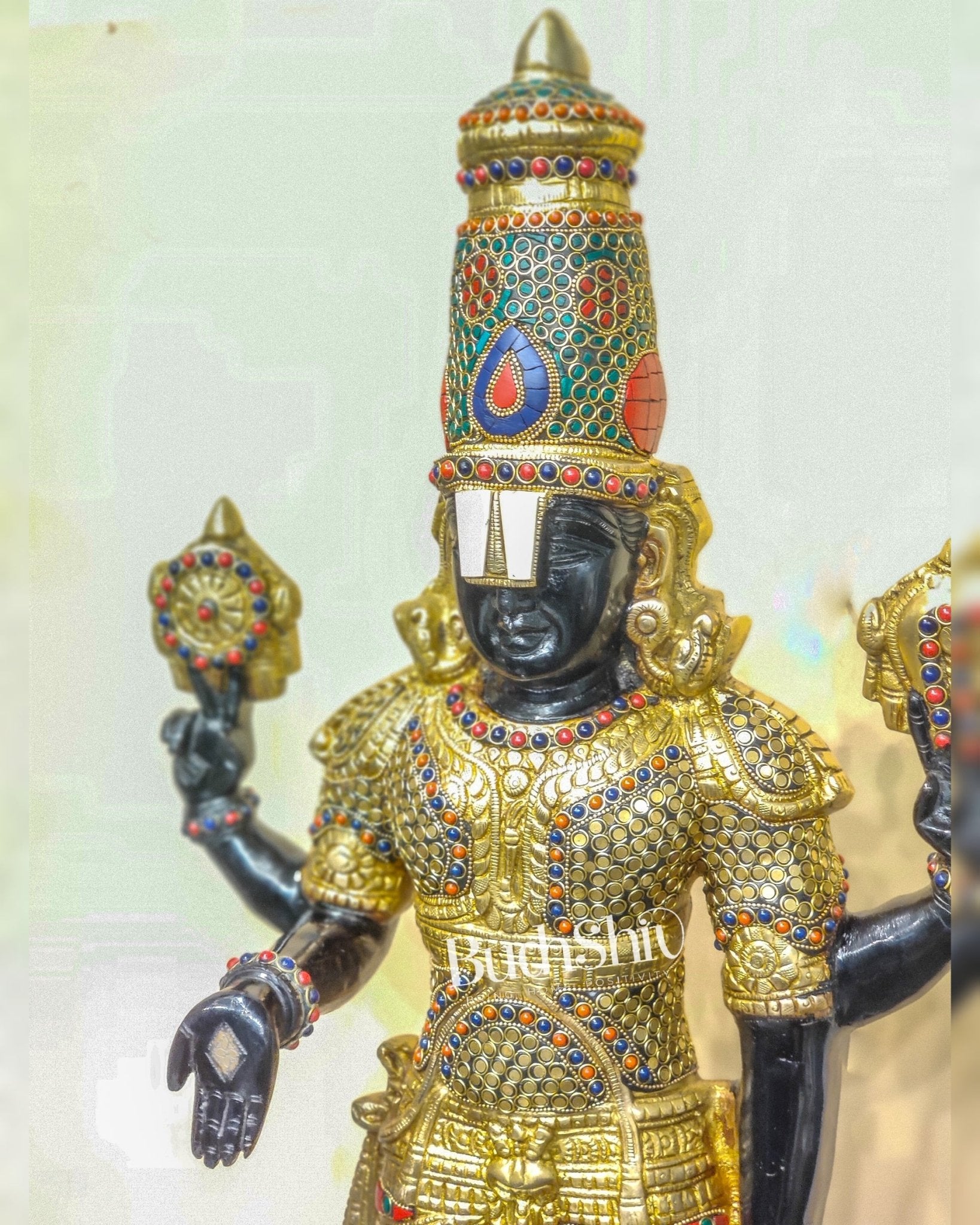 Brass Tirupati Balaji with Garuda Statue | Handcrafted | Black and Golden Finish - Budhshiv.com