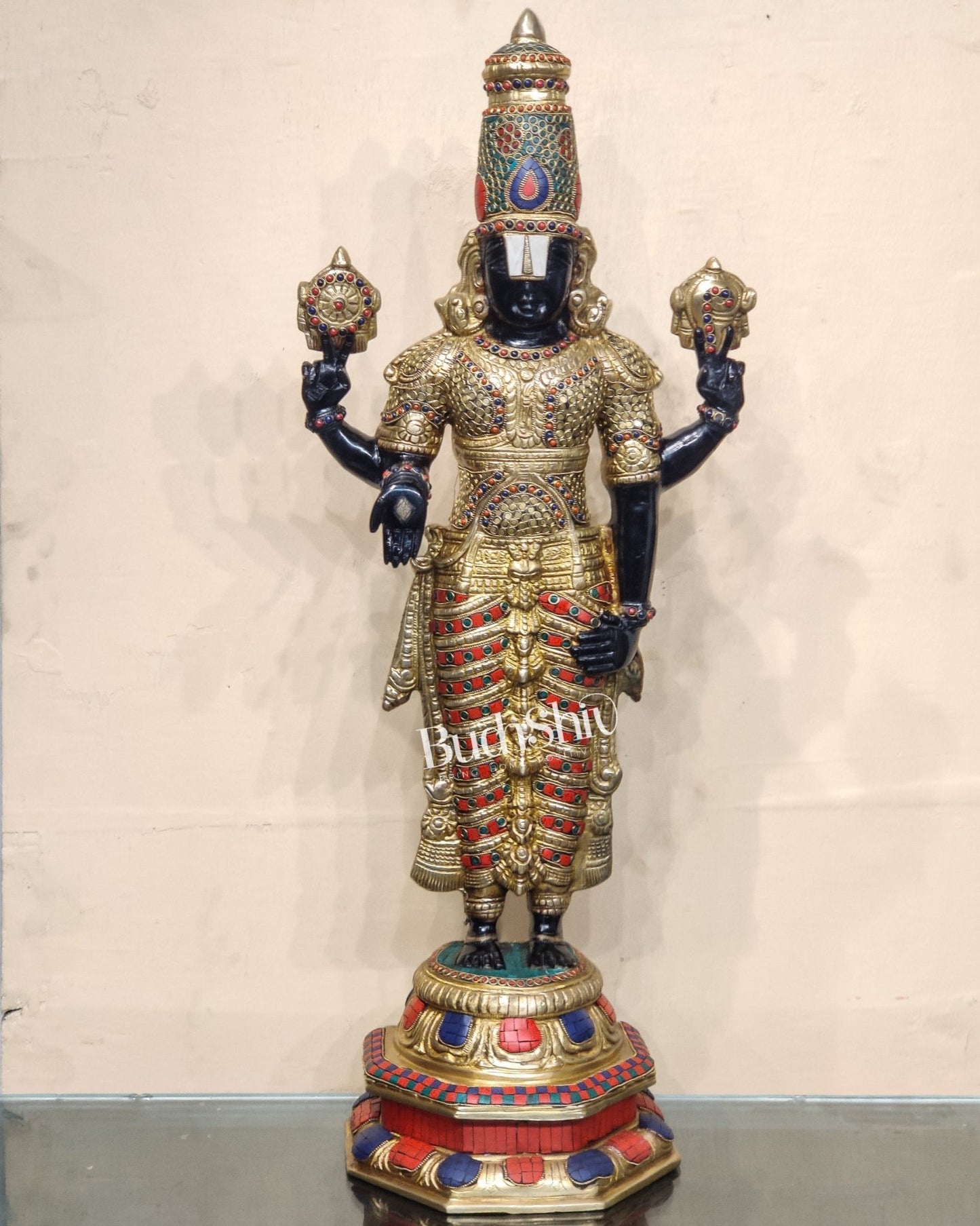 Brass Tirupati Balaji with Garuda Statue | Handcrafted | Black and Golden Finish - Budhshiv.com