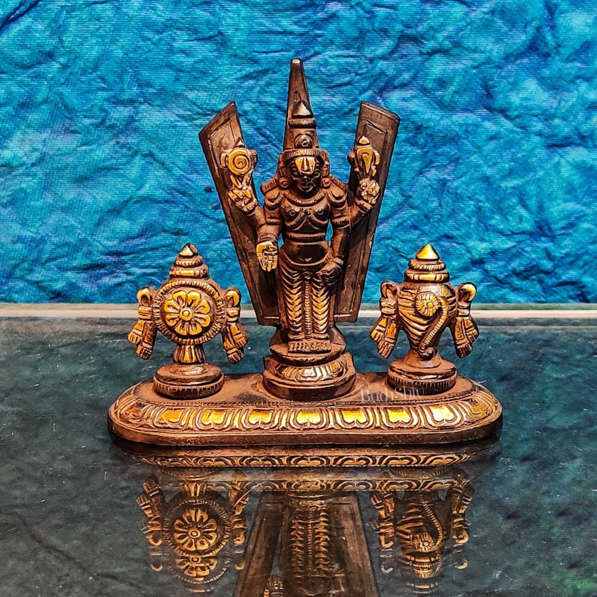 Brass tirupati balaji with Shankh Chakra namah 4" - Budhshiv.com