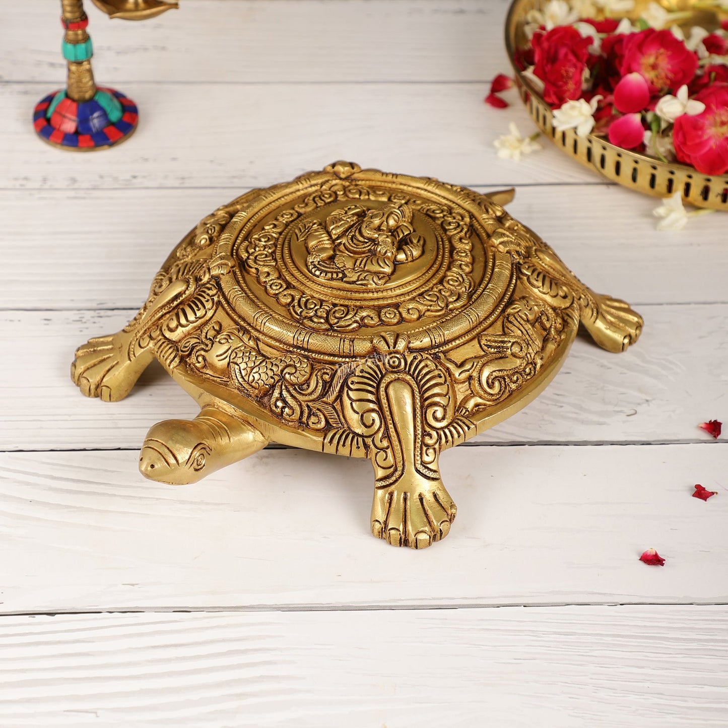 Brass Tortoise with Ganesha engraved - Budhshiv.com