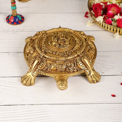 Brass Tortoise with Ganesha engraved - Budhshiv.com