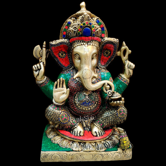 Brass Unique Ganesha Statue 18" - Budhshiv.com