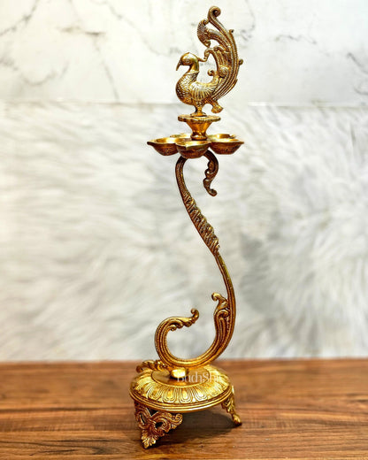 Brass unique peacock oil lamp vilakku 27 inch - Budhshiv.com