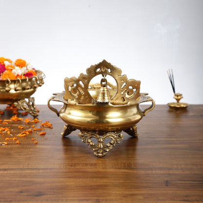 Brass Urli with bell 9.5 inch - Budhshiv.com