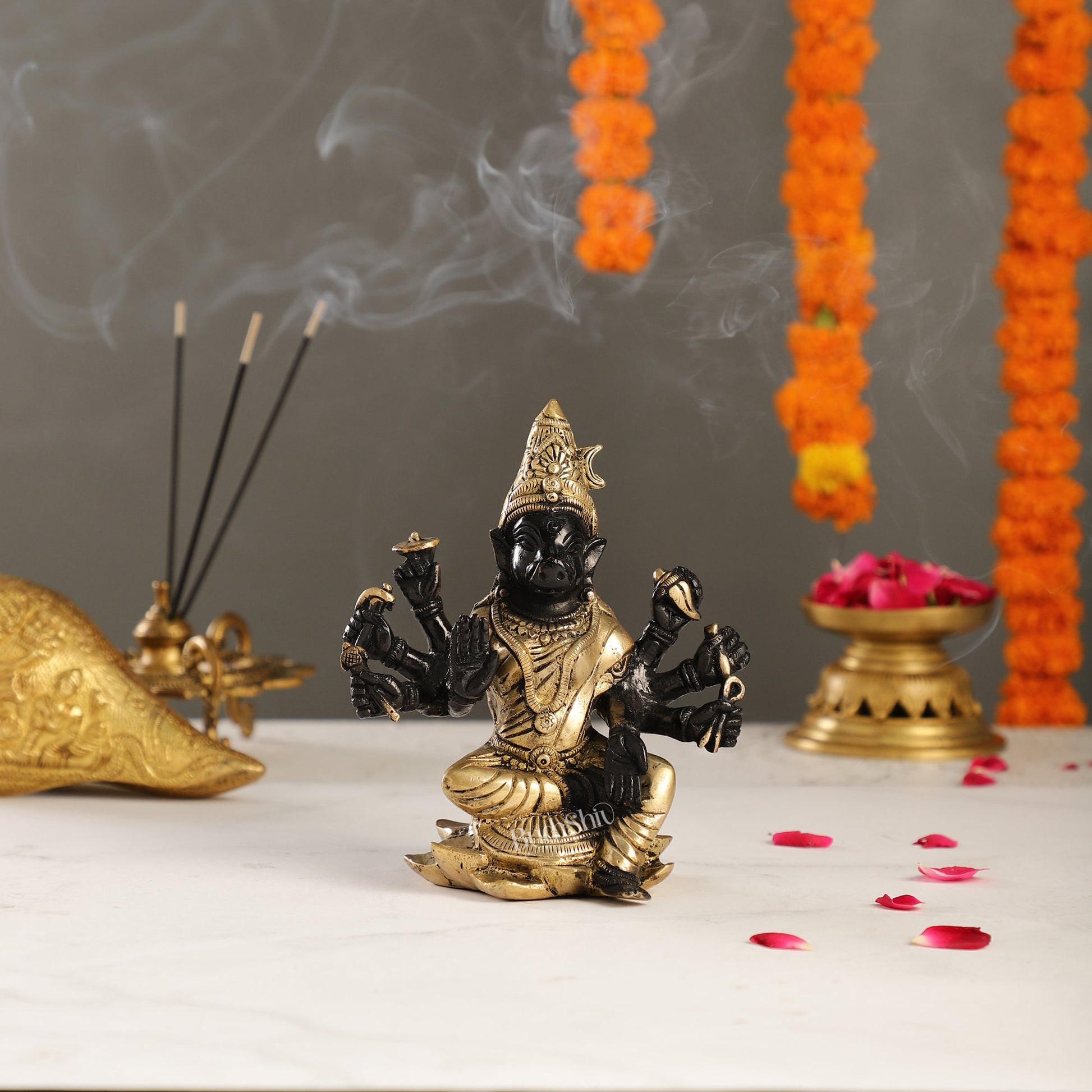 Brass Varahi amman statue 6" black - Budhshiv.com