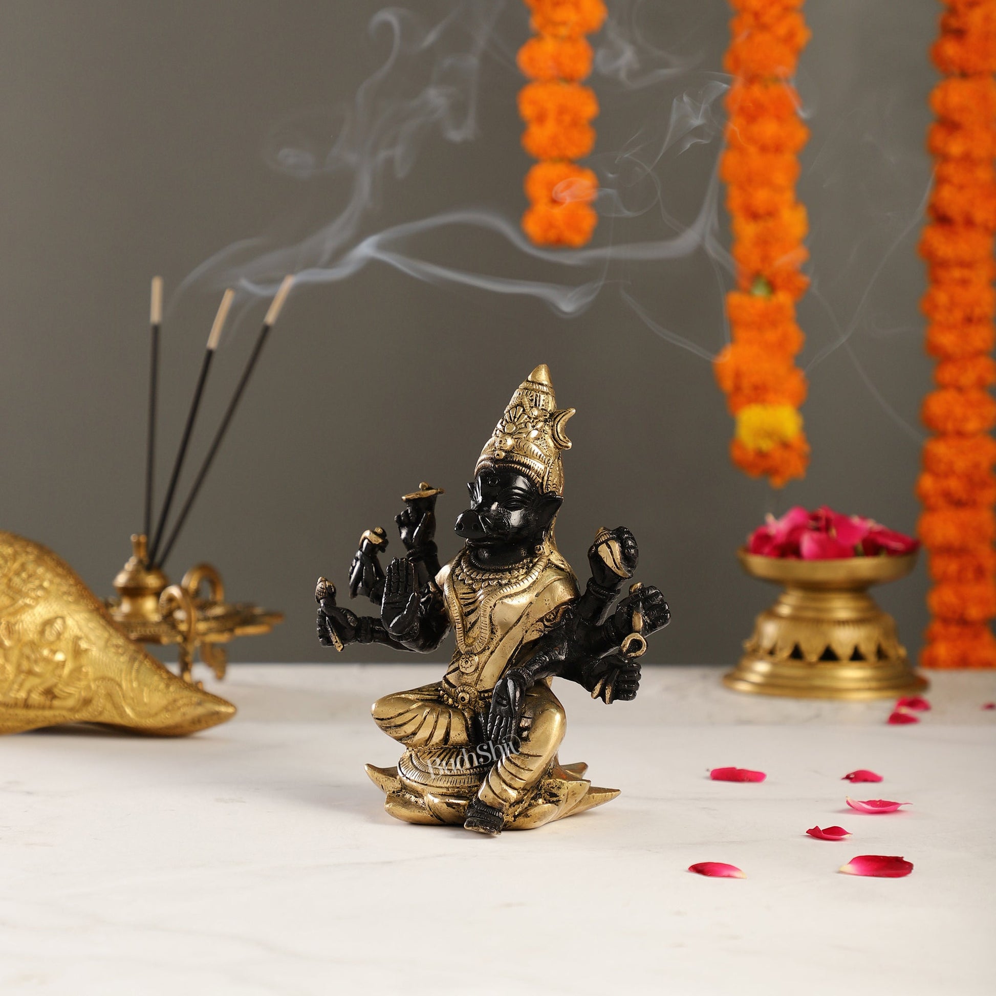 Brass Varahi amman statue 6" black - Budhshiv.com