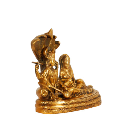 Brass Vishnu lakshmi/ Lakshmi Narayan resting Sheshanaag Statue 10" - Budhshiv.com