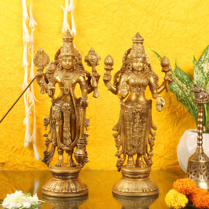 Brass Vishnu Lakshmi statue 12 inch - Budhshiv.com