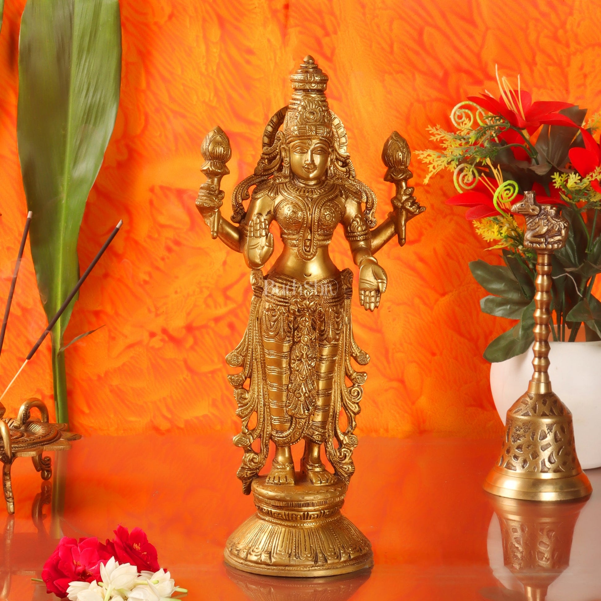 Brass Vishnu Lakshmi statue 12 inch - Budhshiv.com