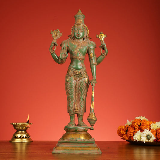 Brass Vishnu Statue 20 inch antique - Budhshiv.com