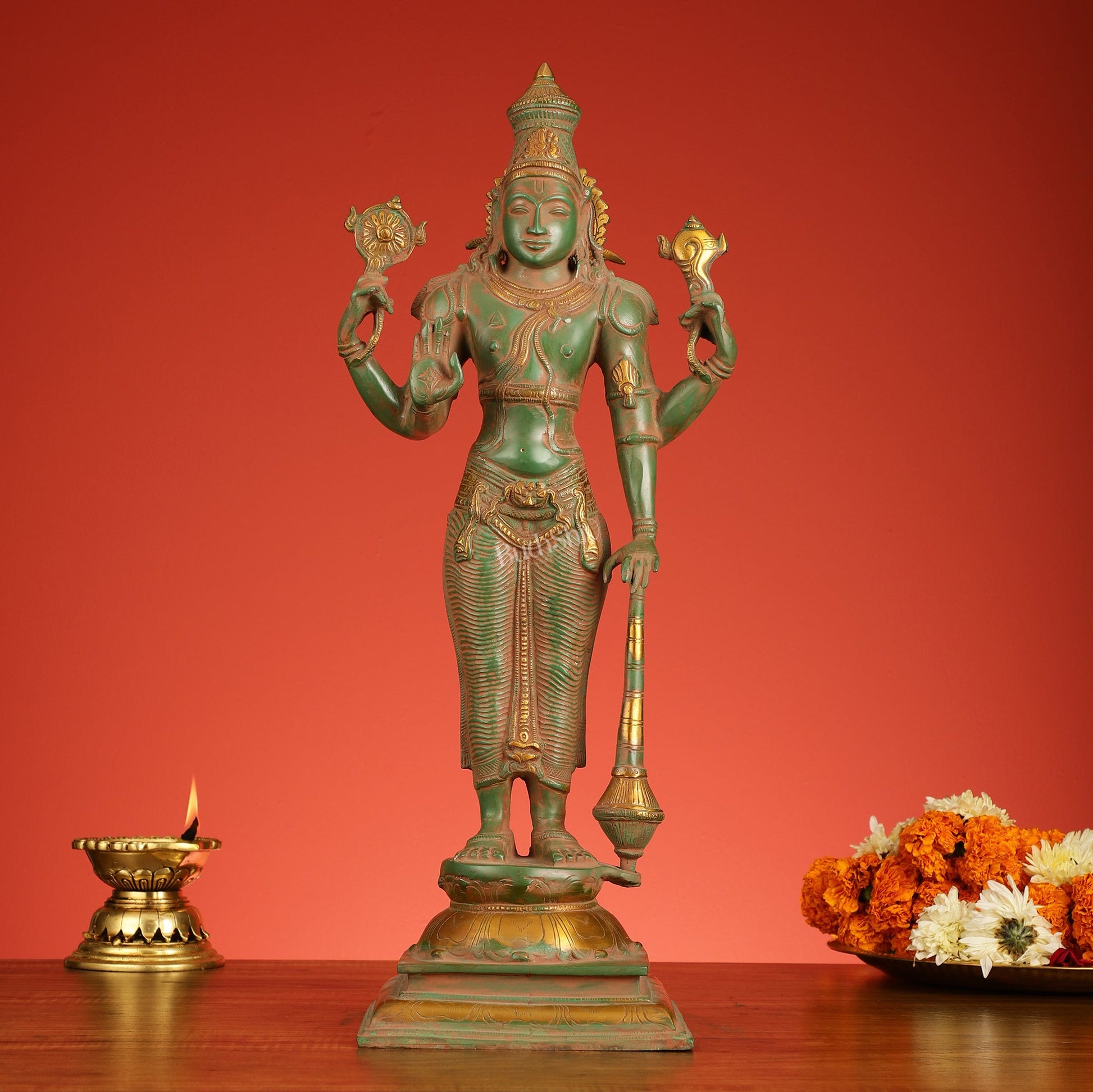 Brass Vishnu Statue 20 inch antique - Budhshiv.com