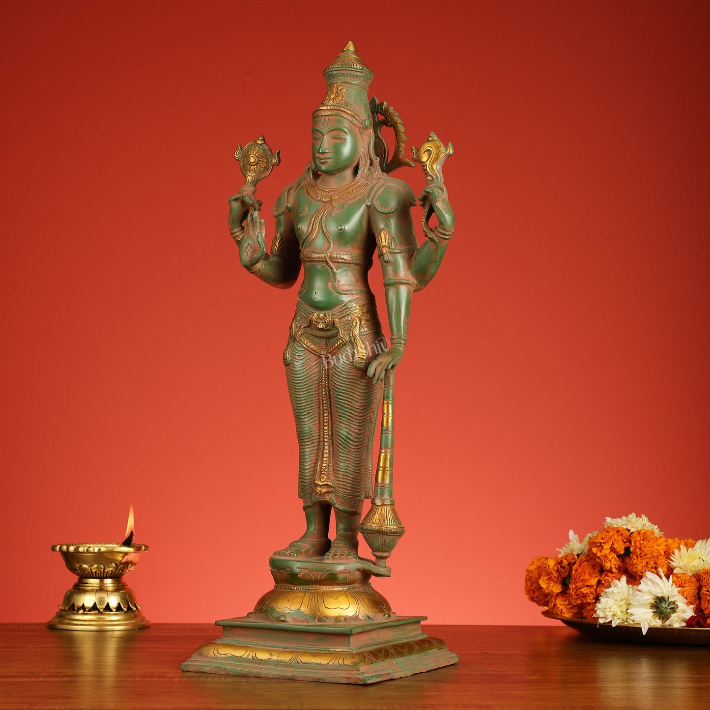 Brass Vishnu Statue 20 inch antique - Budhshiv.com