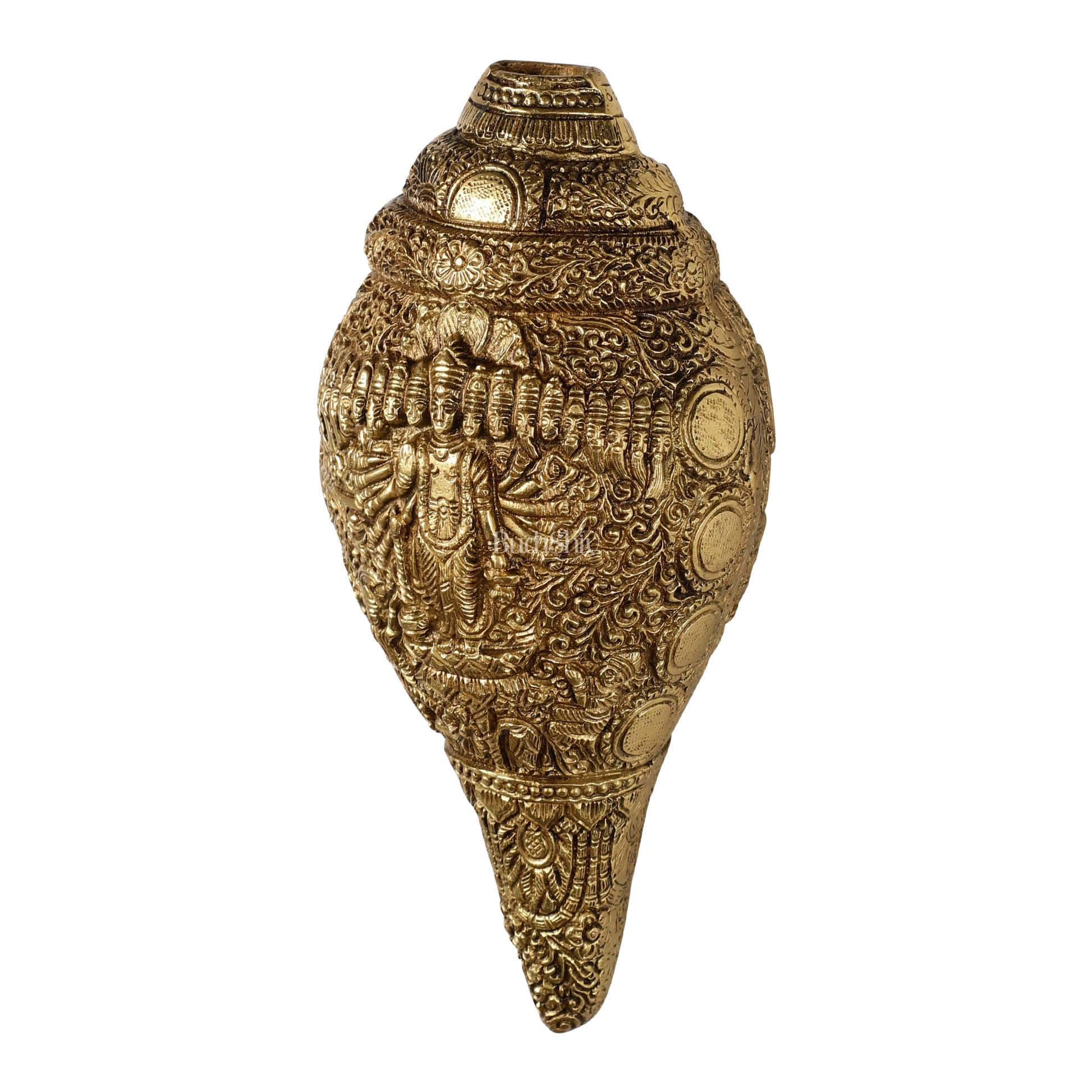 Brass Vishnu Virat Roop Vishwaroopam Shankh Conch 8.5 inch antique - Budhshiv.com