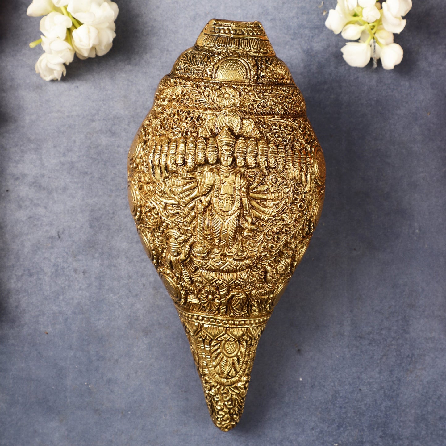 Brass Vishnu Virat Roop Vishwaroopam Shankh Conch 8.5 inch antique - Budhshiv.com