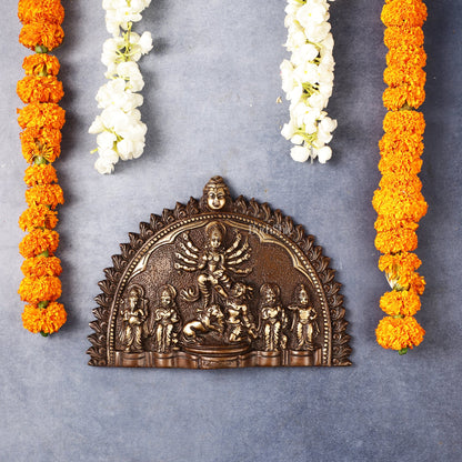 Brass Wall Hanging Plate: Mahisasur Mardini durga - Budhshiv.com
