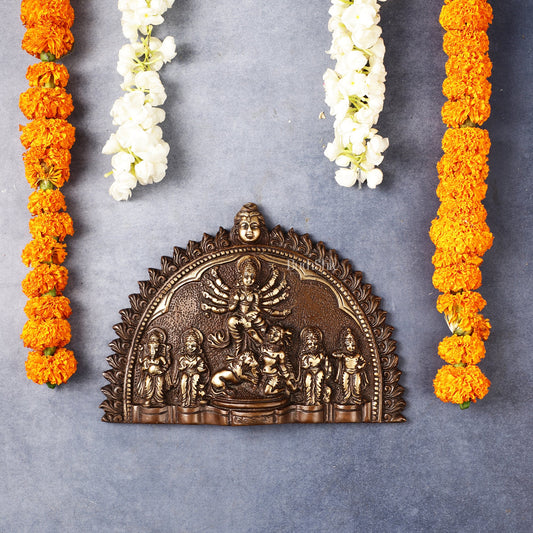 Brass Wall Hanging Plate: Mahisasur Mardini durga - Budhshiv.com