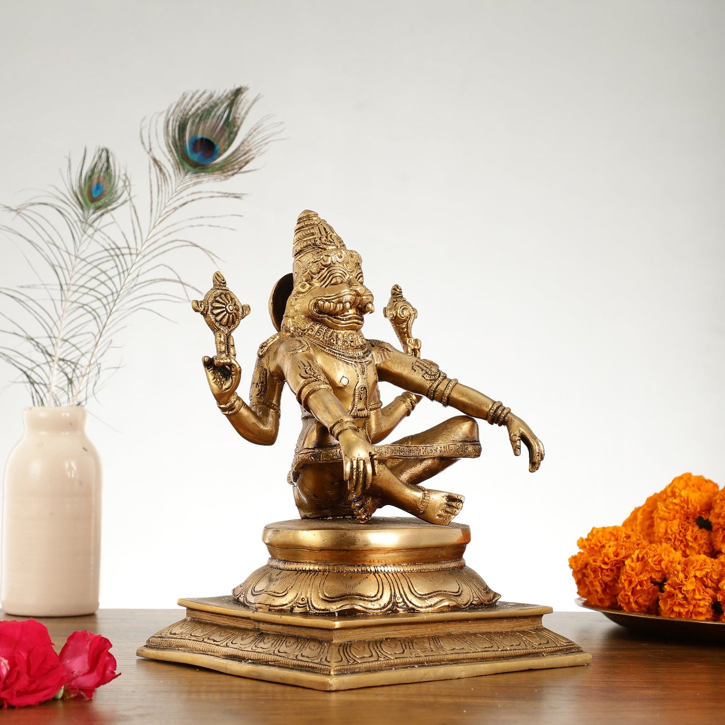 Brass Yog Narsimha Statue 11" - Budhshiv.com