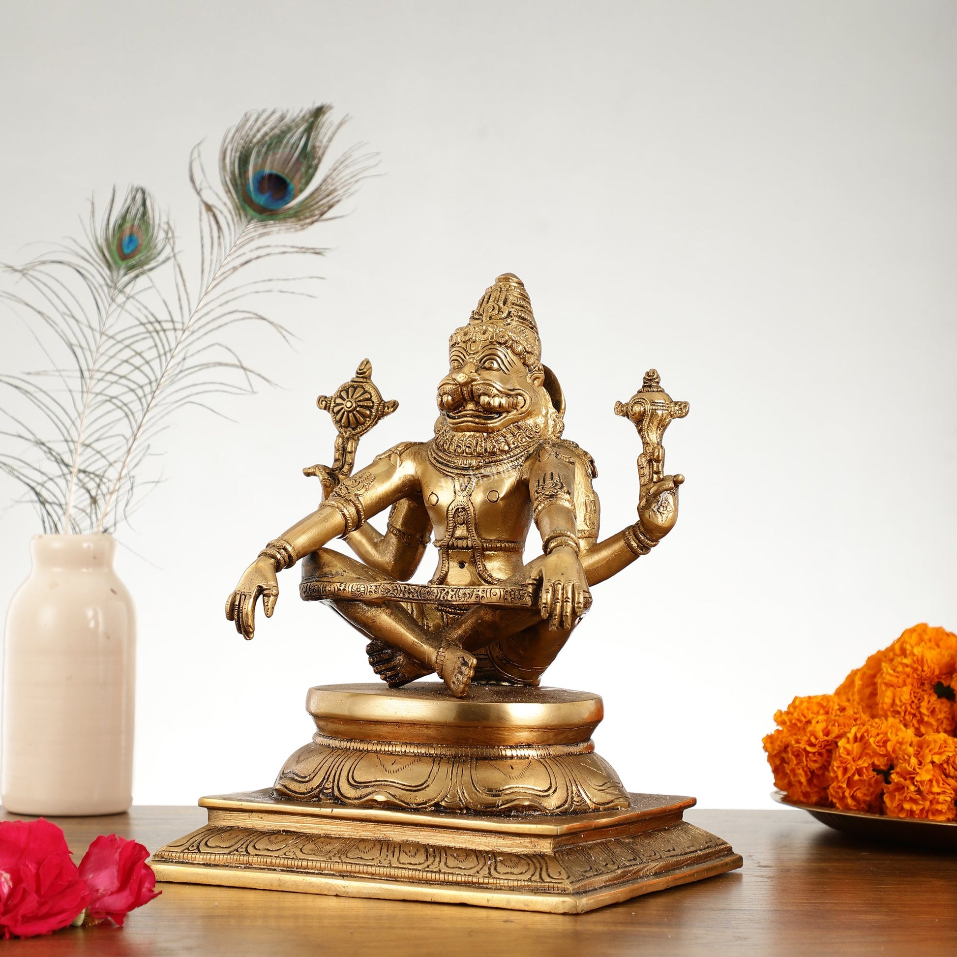 Brass Yog Narsimha Statue 11" - Budhshiv.com