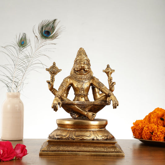 Brass Yog Narsimha Statue 11" - Budhshiv.com